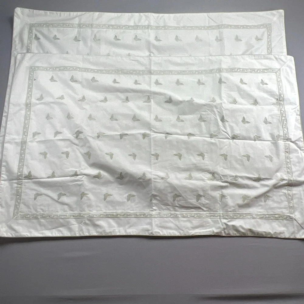 Vintage Carlin Pillow Shams White Green Butterfly Embroidery Bedding (45